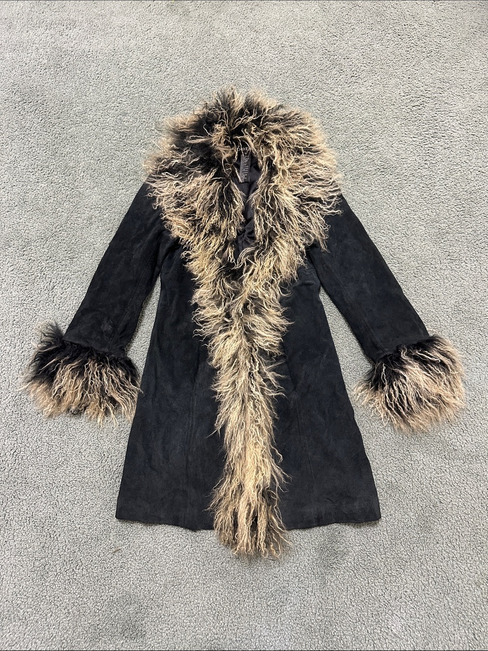 VTG Y2K Bebe Penny Lane Coat genuine suede and lamb fur long women’s small